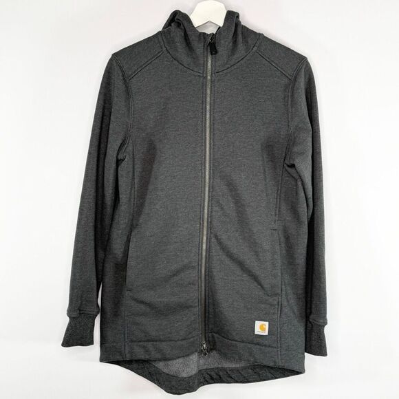 Carhartt Tops - Carhartt Relaxed Fit Lined Full Zip Charcoal Gray Hi Lo Hoodie - Women’s US S (4